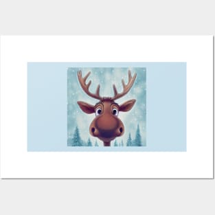 Cute Christmoose - Christmas Moose in the snow Posters and Art